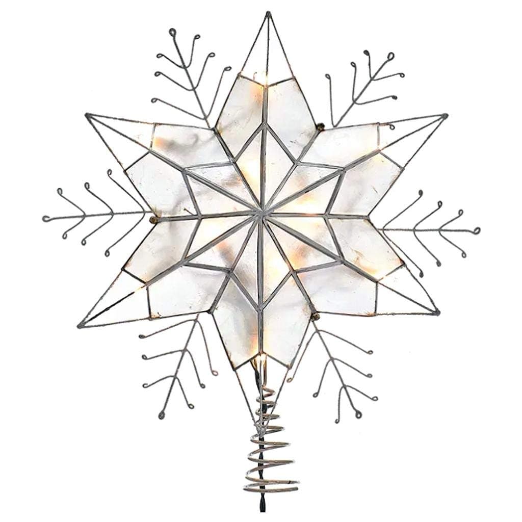Kurt S Adler UL3143 14 Nickle Plated 6Point Silver Glitter Capiz Star Tree Topper