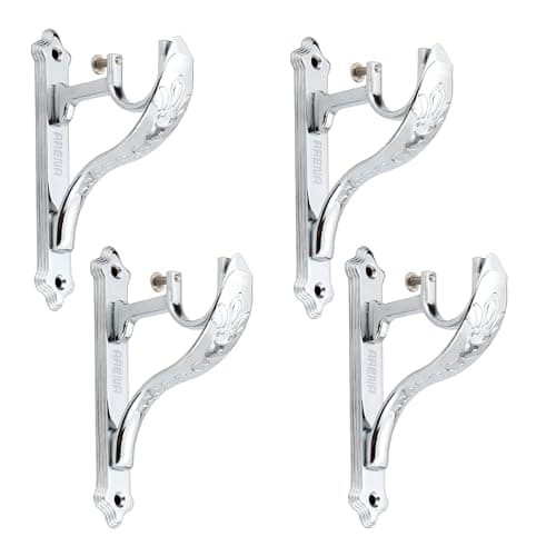 Arena Curtain Rod Bracket for Curtain Rod Pocket Heavy Curtain Supports for Door and Window Curtain Brackets/Holder Set for 1 Inch Rod, Zinc, Chrome (Pack of 4 Pcs)