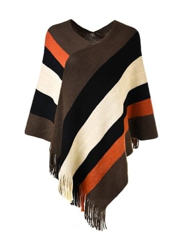 Ferand Women's Striped Poncho Sweater Cozy Knit Fringe Shawl Wraps for Fall Winter