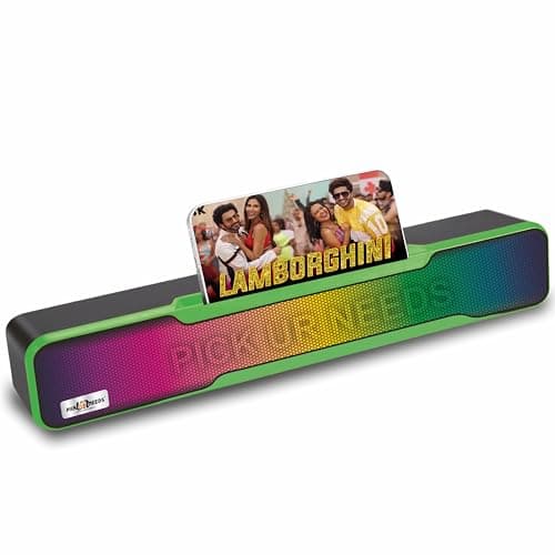 Pick Ur Needs Portable Bluetooth Wireless Home TV Soundbar with Mobile Stand & Multicolor Light Bass Stereo Speaker (Green)