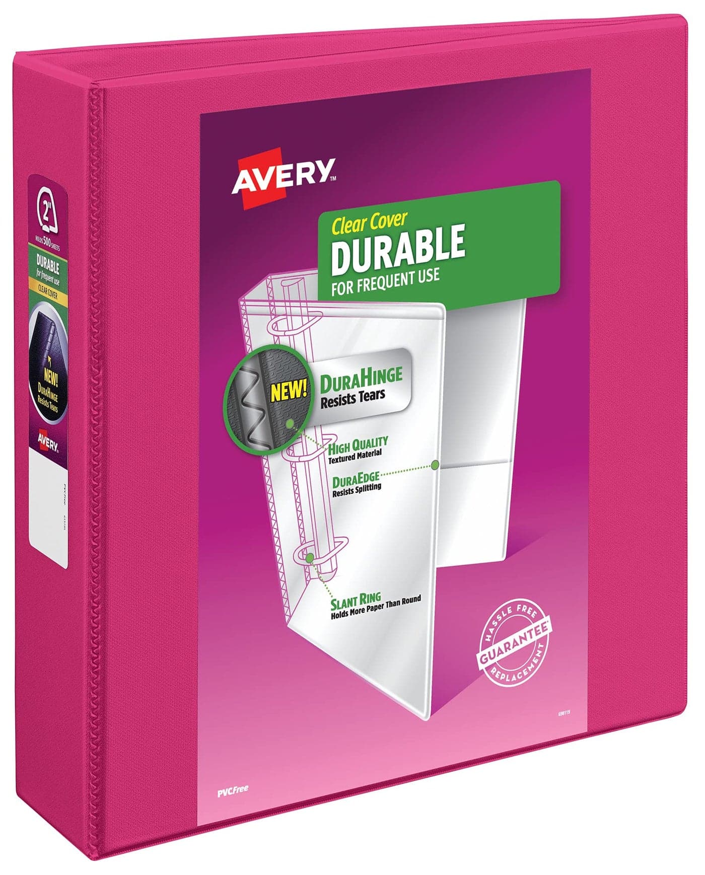 Avery Durable View 3 Ring Binder, 2 Inch Slant Rings, 2.8 Inch Wide Spine, Customizable Clear Cover, Ideal for School, Office, and Home Organization, 1 Pink Binder (17836)