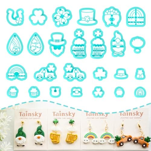 TAINSKY St Patricks Day Polymer Clay Cutters Guinness Clay Cutters for Polymer Clay Jewelry 26 Shapes St Pats Day Clay Earring Cutters The Day of The Shamrock Earrings Clay Cutters