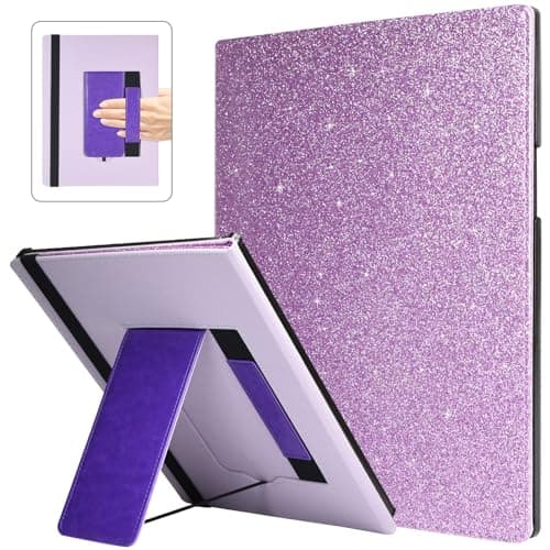 Caweet Stand Case for Remarkable Paper Pro 11.8 Inch 2024, Hard Back Shell Protective Auto Sleep/Wake Book Folio Cover with Pen Holder and Hand Strap, Glitter Purple