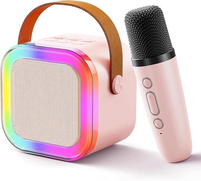 PhoenixX Karaoke Rechargeable Mic with Speaker for Singing | Wireless Mini Portable Bluetooth Speaker with Microphone & LED Lights | Cute Birthday Gift for Kids Musical Toys for Boys,Girls and Adults