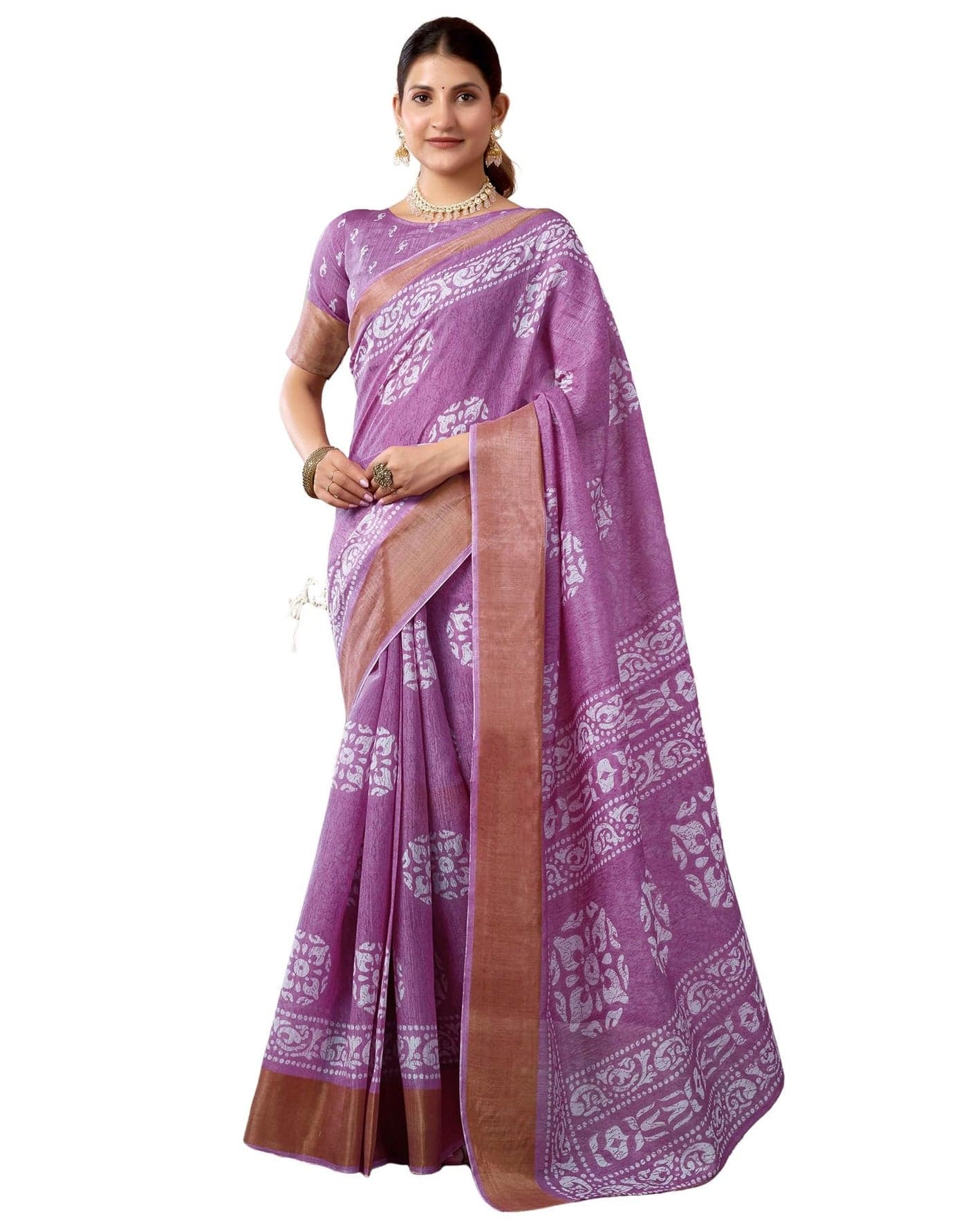 SIRIL Women's Cotton Blend Printed Saree with Unstitched blouse Piece (4420S202_Light Purple)
