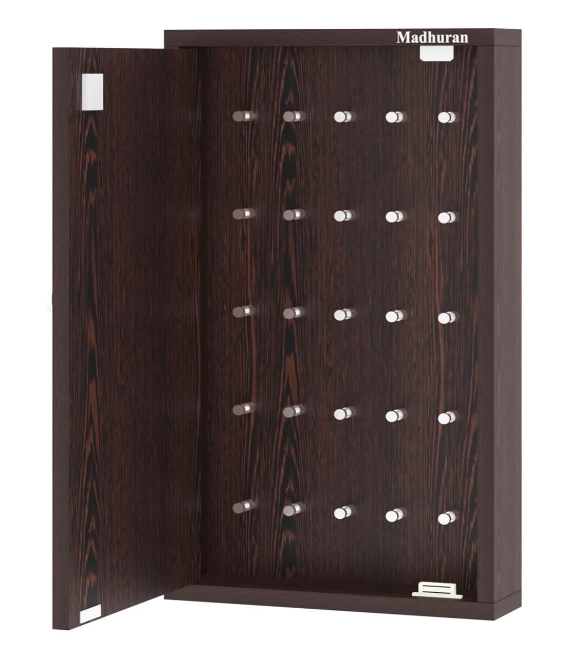 Madhuran Kivi Engineered Wood Wall Mounted Lockable Keys Safe Cabinet 25 Hooks Wenge Office Hotels Parking Furniture Wooden Chain Holders Hanger