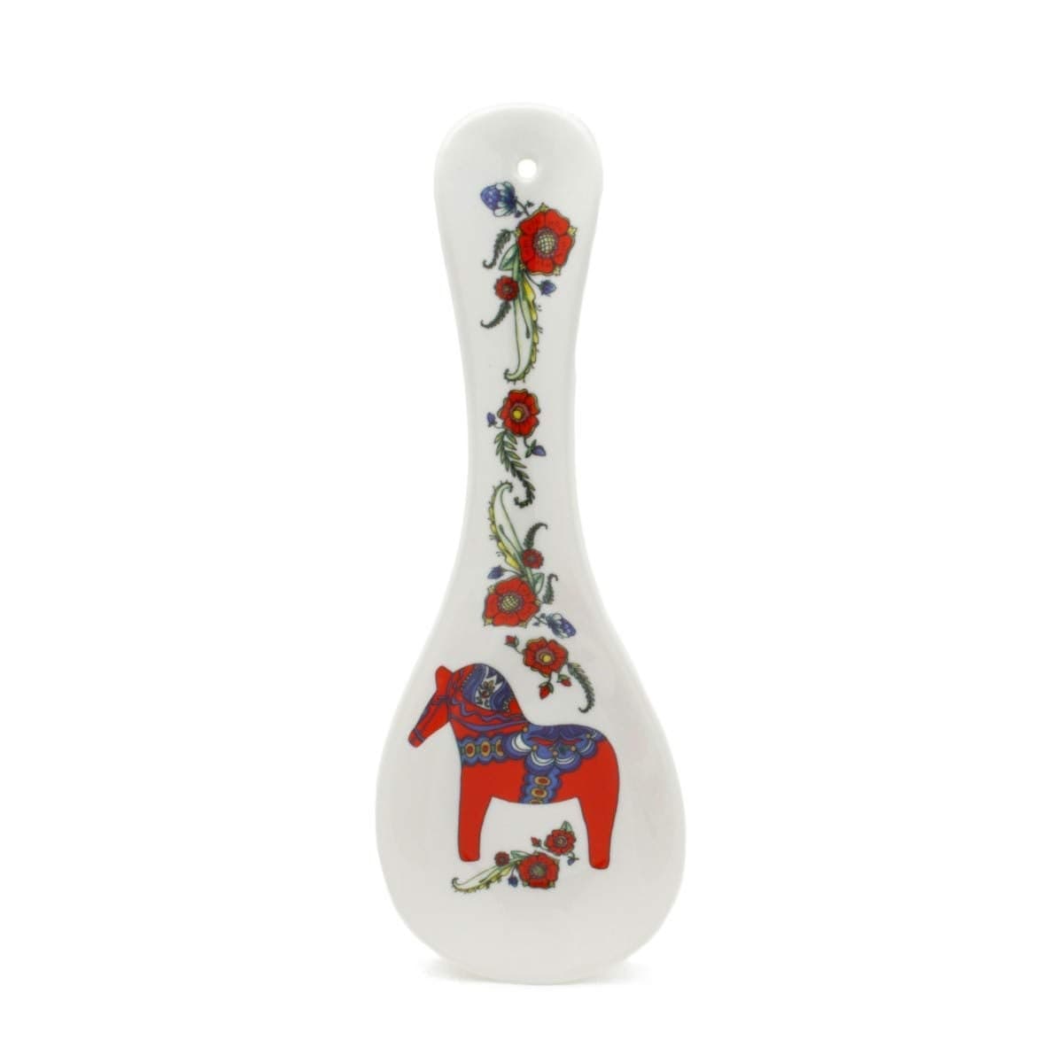 ScandinavianGiftOutlet Decorative Ceramic Spoon Rest for Stove Top 10 Swedish Dala Horse Design Kitchen Essentials Utensil Holder OrangeRed Dimensions LxWxH 1 X 35 X 10 Inches