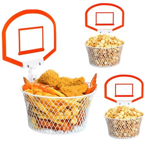 Chunful 3 Sets Metal Basketball Hoop Snack Basket with Oil Absorbing Sheets Reusable Basketball Serving Trays Party Favors Treat Food Buckets for Party Decoration Basket Player Gifts
