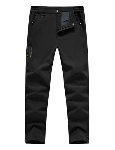 Rdruko Mens Snow Pants Waterproof Insulated Winter Outdoor Hiking Pants Snowboard Fleece Lined Softshell Ski Pants (Black, 42)