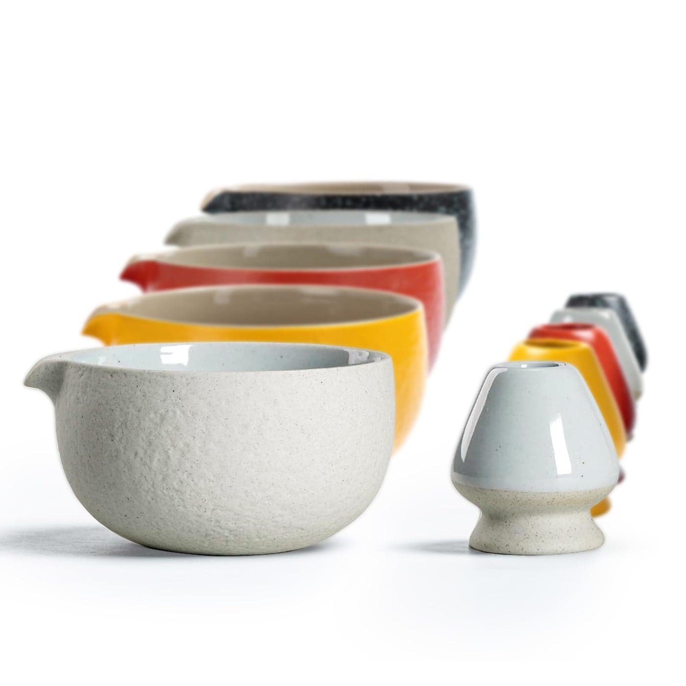 TEANAGOO Matcha Bowl with Spout 2PCS Ceramic Matcha Bowl and Whisk Holder Chawan 18 OZ510ML White Bowl with Stand Green Tea Traditional Ceremonial Accessories Gift Set for Friend Matcha Set