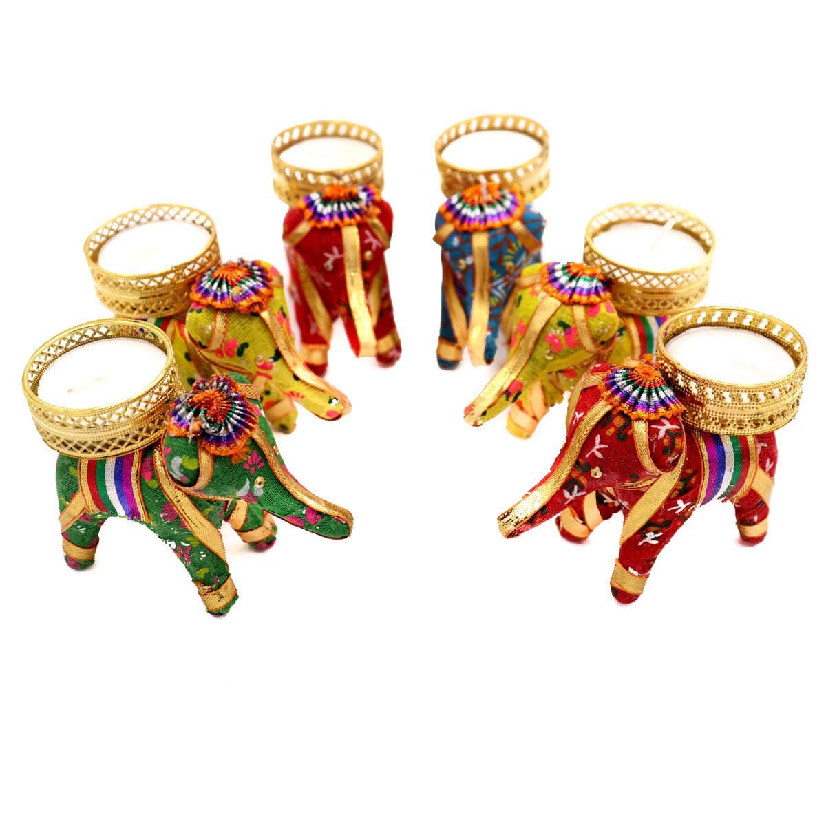 QUVYARTS Metal Elephant Tealights Holder Candle Stand Pack of 6