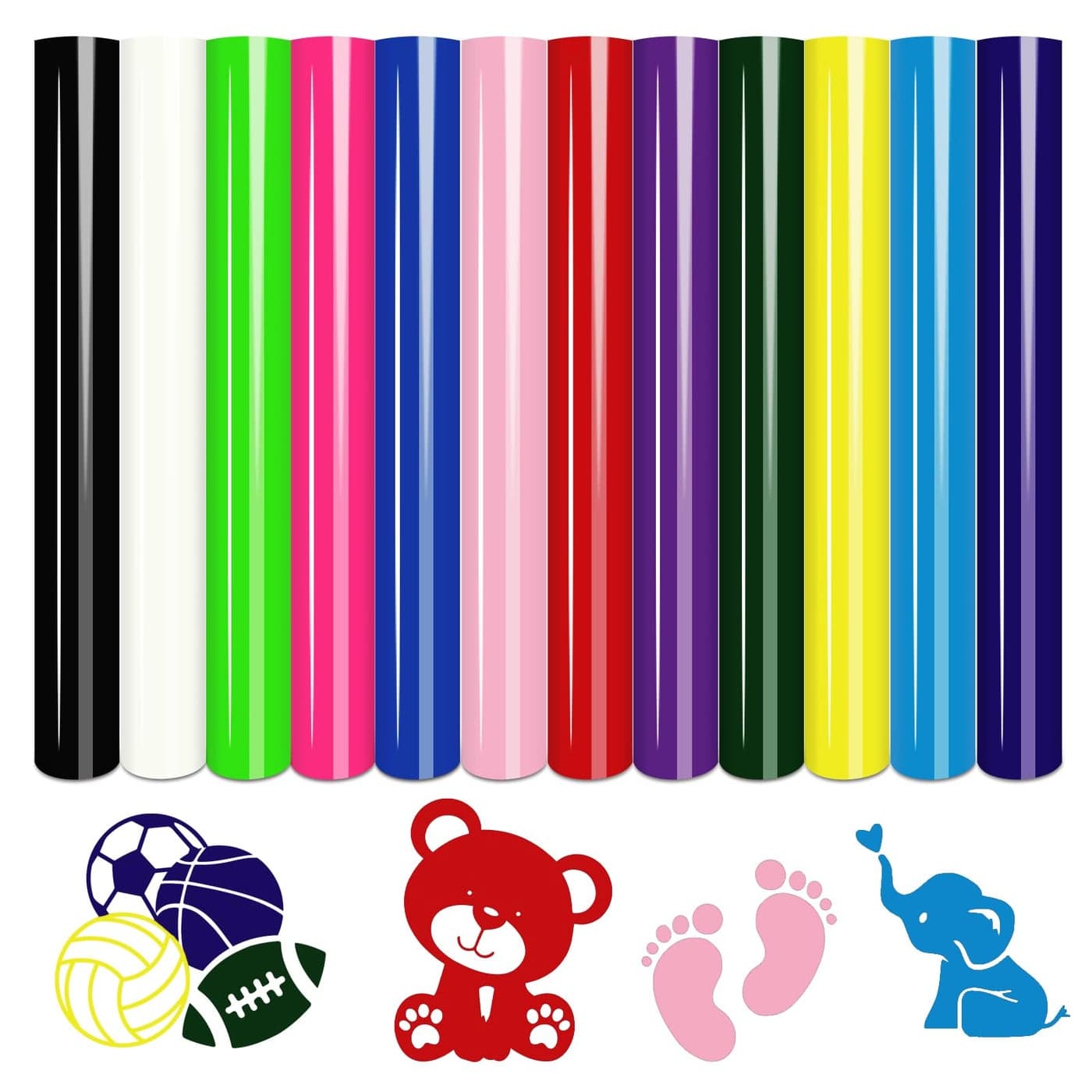 Tintnut Heat Transfer Vinyl Bundle with 12 Assorted Colors 12Inches x 10Inches HTV Vinyl for Cricut Printable Iron on Vinyl for TShirts Clothing Bag Shoes Compatible with Silhoutte Cameo