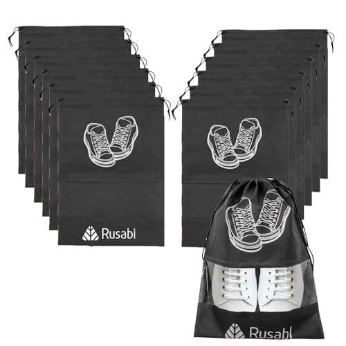 Rusabl Shoe Bag for Travel (Pack of 12, Black) Non Woven, See Through Window, Drawstring Closure, Travel Organiser Pouch for Women & Men Sports Shoes, Sandals, Slippers, Footwear Cover for Travelling