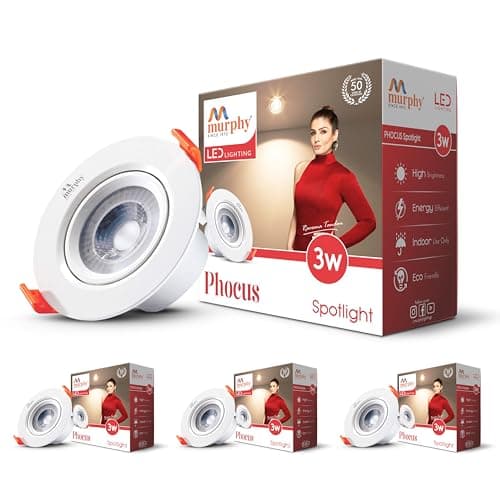 Murphy 3W PHOCUS LED Spot Round Panel Light with 2-Year Warranty | Ceiling Downlight for Concealed & Junction Box Fitting | NaturalWhite | BIS Approved | Flicker-Free | Pack of 4