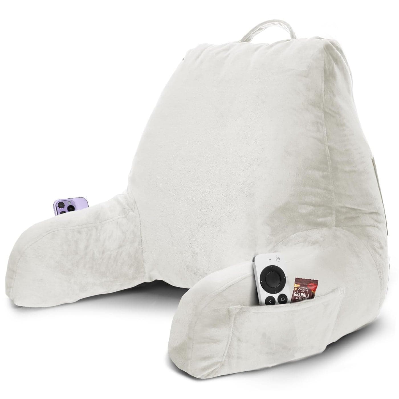 Nestl Reading Pillow with Shredded Memory Foam Designed for Sitting Up in Bed and Couch Back and Arms Adjustable Support for Adult Teens Backrest Pillows for Reading with Washable Cover White