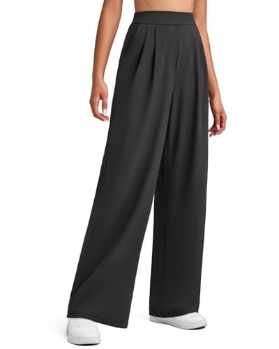 G4Free Dress Pants Women with Pockets Wide Leg High Waist Comfortable Stretchy Yoga Business Casual Work Trousers (Black,M,Petite)