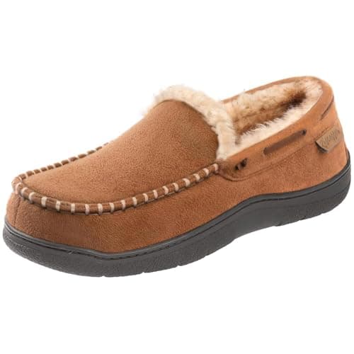 Zigzagger Men's Moccasin Slippers Memory Foam House Shoes, Indoor and Outdoor Warm Loafer Slippers, Tan, 11.5 M US