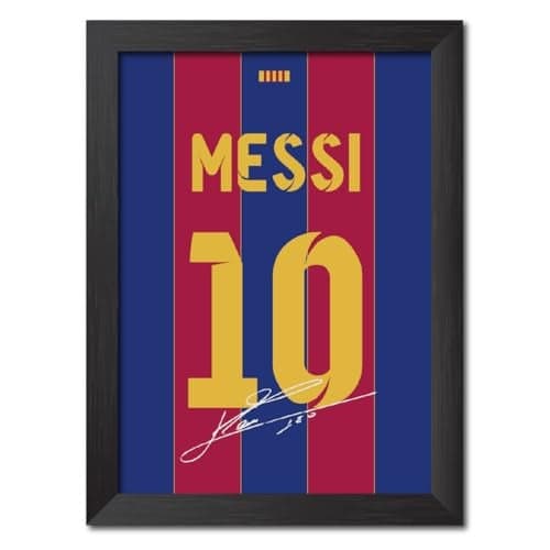 TenorArts Lionel Messi Poster Frame Barcelona Jersey Laminated Photo Print with Signature Framed Painting with Matt Finish Black Frame (12 inches x 9inches)