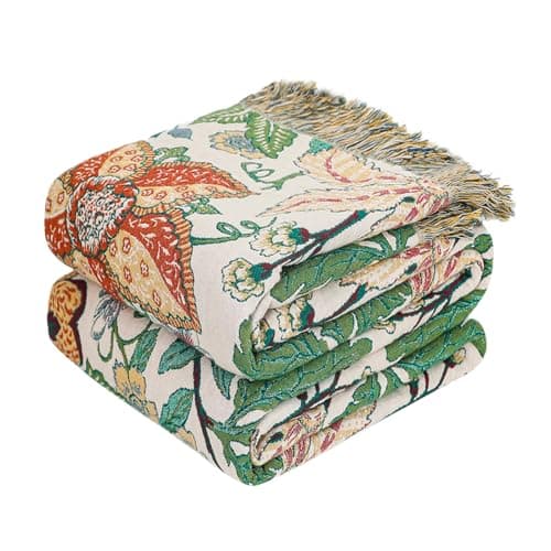 MSGKV Boho Throw Blanket for Bed Twin Size 100 Cotton Floral Blanket 60x80 Lightweight Farmhouse Muslin Summer Breathable Couch Blankets Home Decor All Seasons
