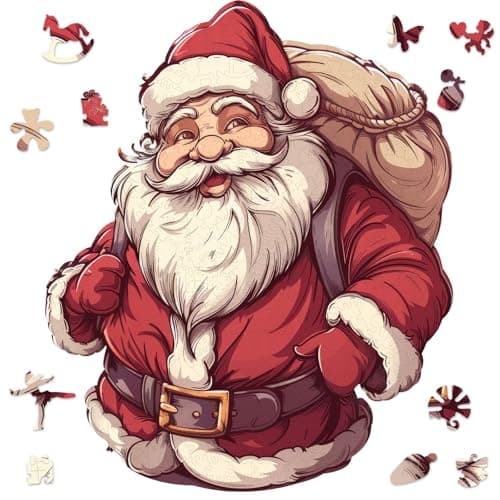 Qiuenisray 300 Pieces Wooden Puzzles for Adults Santa Claus Jigsaw Puzzles for Kid Grandkid Christmas Unique Shape Adult Puzzles Wood Puzzles Creative Gift for Teengers 112x14 in