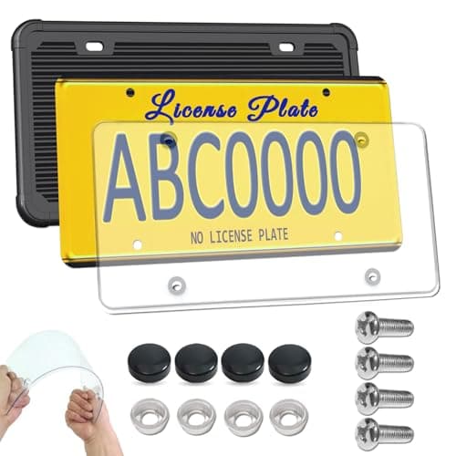 ZXFOOG License Plate Frame Cover Combo Clear Flat Plate Cover Black Silicone Car Tag Holder Unbreakable Novelty Protector Fit Standard US Front or Rear Plate 1 Pack with Mount Kit Screws Caps