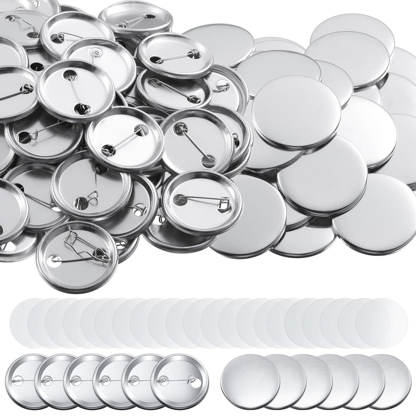 600 Pieces Blank Button Making Supplies Round Badge Parts Metal Pin Button Kit for Badge Make Machine Including Metal Shells Back Cover and Clear Film146 Inches