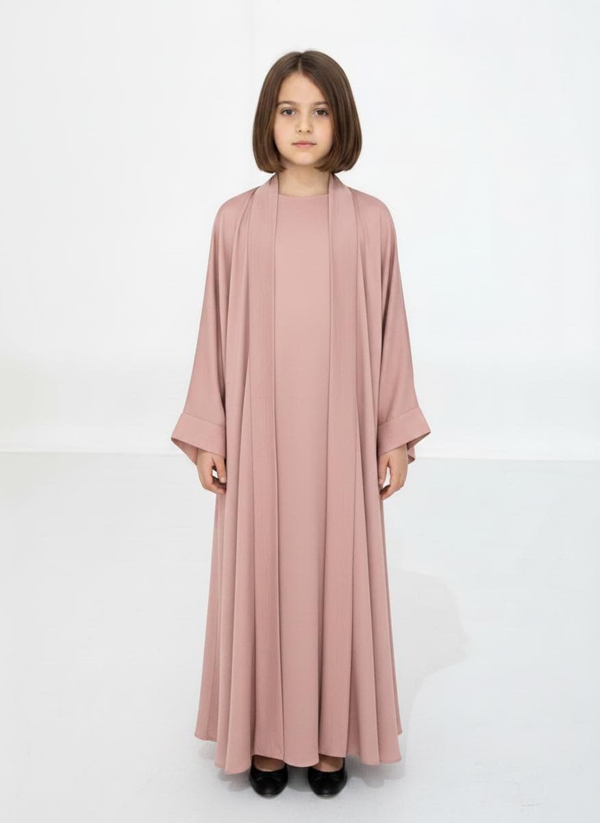 Pink Premium 3-Piece Kids Abaya Set Lightweight Harir Maqsood Modest Wear for Girls