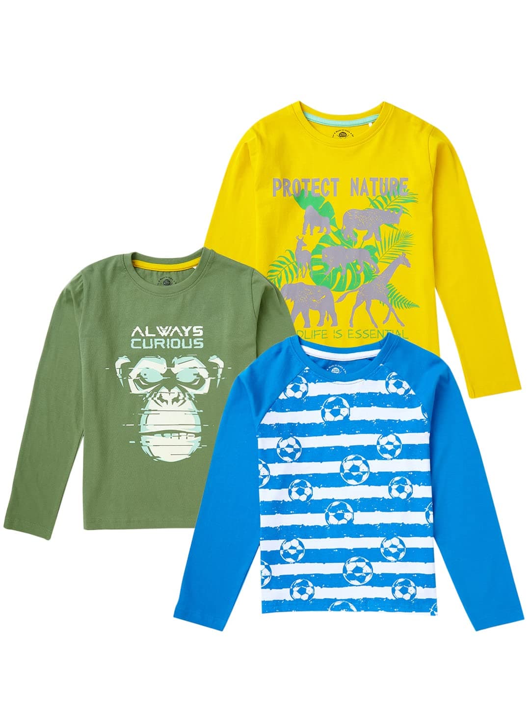 8 Years Boys Pack of 3 T-Shirts by Cub McPaws | Kids Cotton Pack of 3 T-Shirts | Graphic Full Sleves T Shirt Combo | 8-9 Years