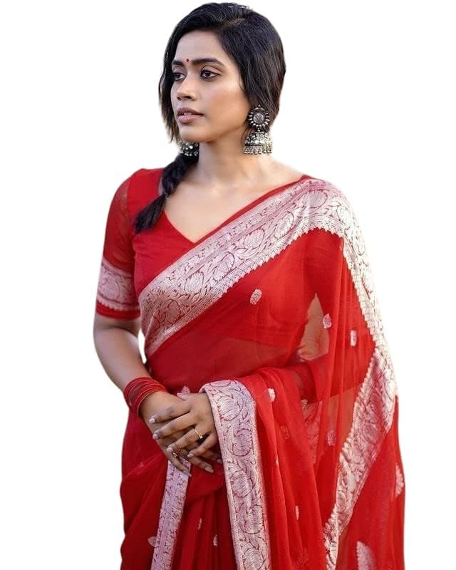 C J Enterprise Women's Banarasi Pure Kanjivaram Silk Saree Cotton Spun Saree for Wedding Soft Design Wear Pattu Sarees Latest Sari With Blouse Piece sadi new ladies Party 2025 (Fatima-51) (Red)