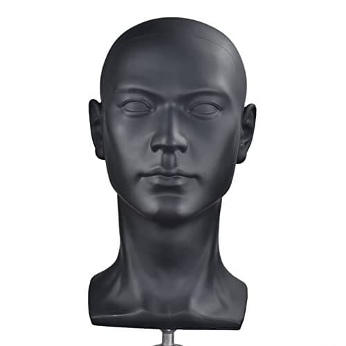 MIAOMANZI PVC Mannequin Head Black Male Manikin Dummy Stand Model Display Hat Scarf Wigs Hair Glasses Hat Beauty Styling Tool Matte Black