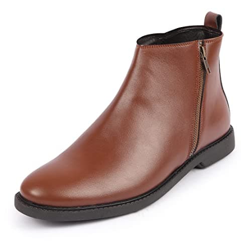 FAUSTO FST KI-103 TAN-44 Men's Tan High Ankle Zipper Closure Fashion Trend Classic Work Boots (10 UK)