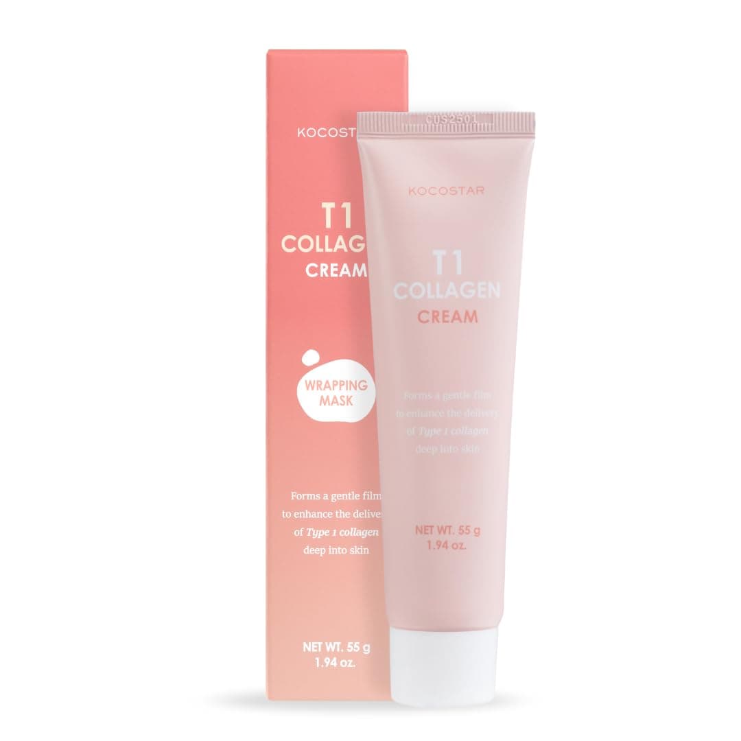 KOCOSTAR T1 Peel-Off Pure Collagen Wrapping Cream Mask, Age-Defying, 65% Type 1 Collagen, Patented Biofilm Formula, Korean Skin Care, 1.69 fl oz.