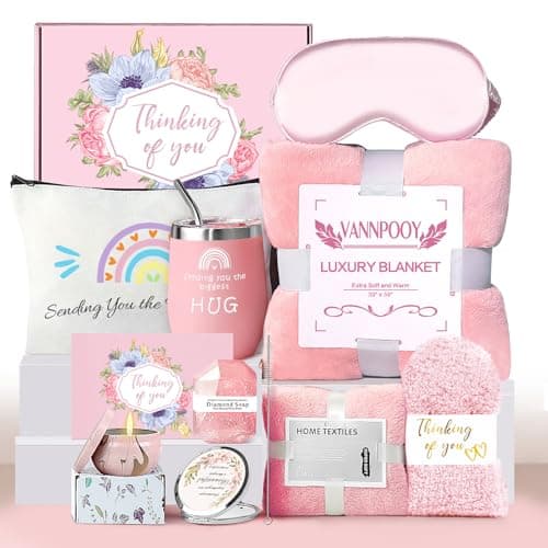 Birthday Gifts for Women, Thinking of You Gift Basket, Get Well Gifts for Women, Unique Self Care Package Relaxing Spa Gift Set, Mothers Day Gift Box for Mom Her Best Friend Wife Sister, Pink