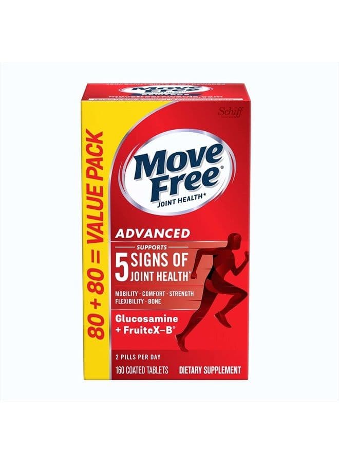 Advanced Glucosamine Chondroitin + Calcium Fructoborate Joint Support Supplement, Supports Mobility Comfort Strength Flexibility & Bone - 160 Tablets (80 servings)*