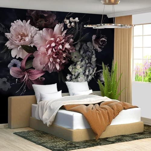 Fightal Black Peony Floral Tropical Botanical Wallpaper Plant Leaf Large wall Mural for Living Room Bedroom Papel tapiz para pared de habitacion 151x105 Not Peel and Stick