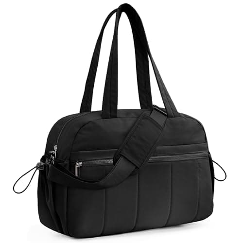 Outplea 20L Puffer Gym Bag for Women Girls, Small Weekender Overnight Work Tote Bag, Mini Personal Item Carry on Travel Duffle Bags for Airplane, Small Yoga Dance Bags, Black