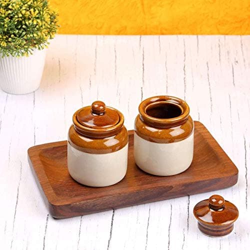 HC THE CRAFTS Jar For Pickle, Ceramic Barni Container - 300ML Pack of 2