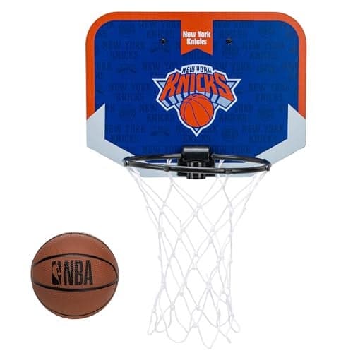 Franklin Sports NBA New York Knicks Mini Over the Door Basketball Hoop Kids Indoor Mini Hoop with Ball NBA Fan Shop Toy for Bedroom Office Over the Door Set