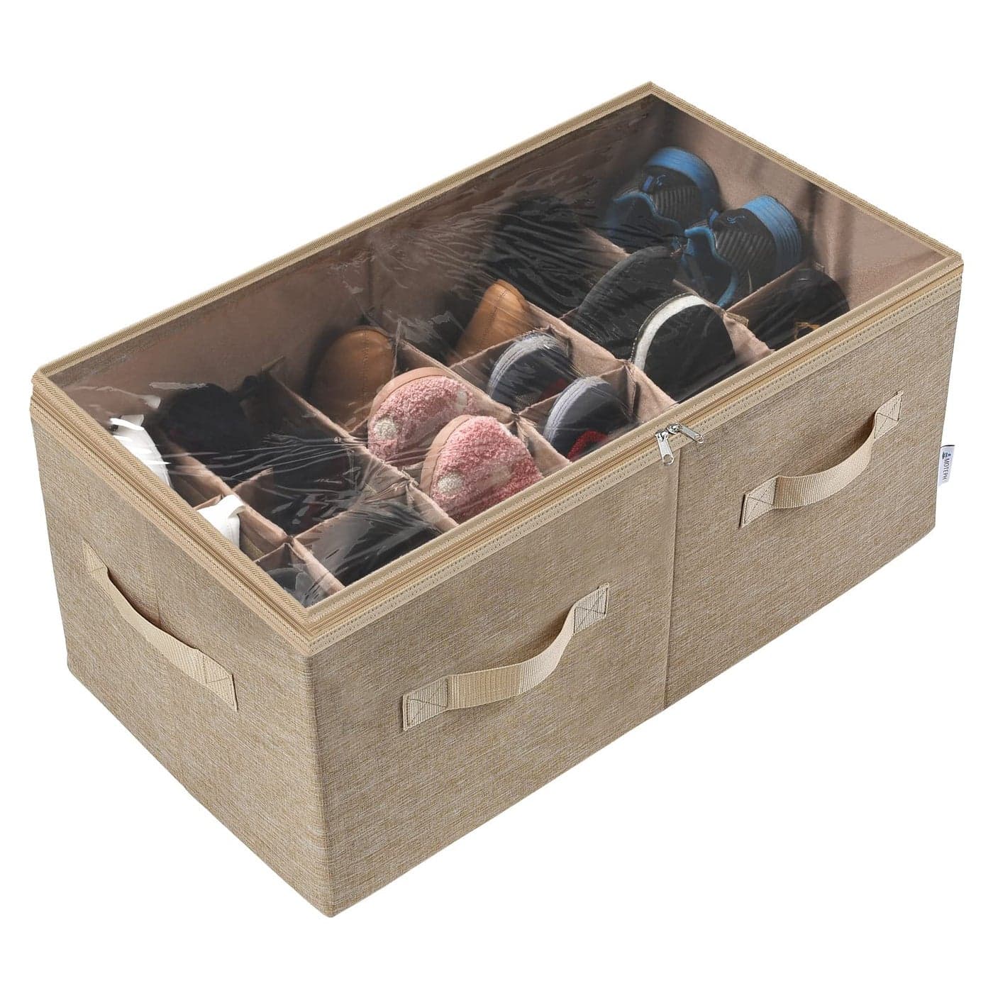 Moteph Shoe Organizer for Closet Shoe Storage Organizer for Closet Organization with Clear Cover Adjustable Dividers Shoe Rack Basket Light Brown Large 24 Pairs