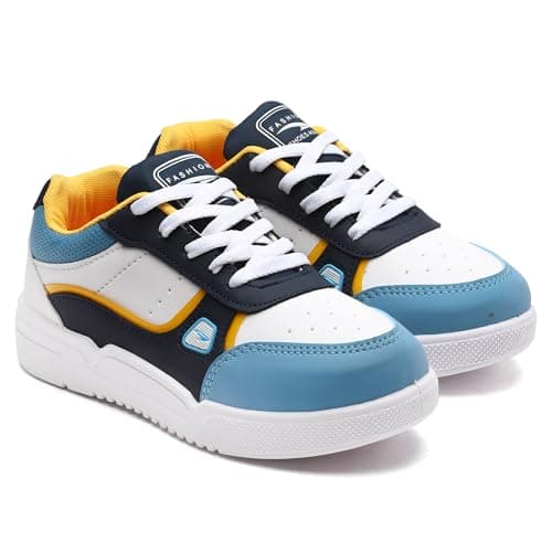 ASIAN Kids FREEDOM-02 Stylish Casual Sneakers with Laces for Boys, Trendy and Comfortable Shoes Perfect, Walking, and Outdoor Play, Lightweight and Durable Design Suitable for Kids White Navy
