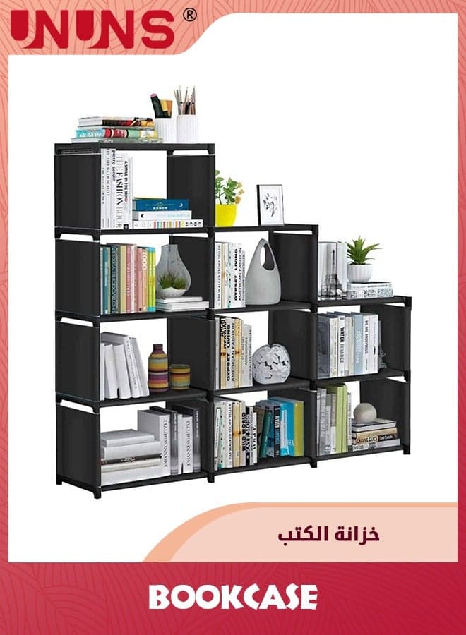 Bookcase,9 Cube Closet Storage Organizer Bookshelf,DIY Storage Organizer Closet Shelf,Clothes Storage For Living Room,Study Room,Bedroom,Black