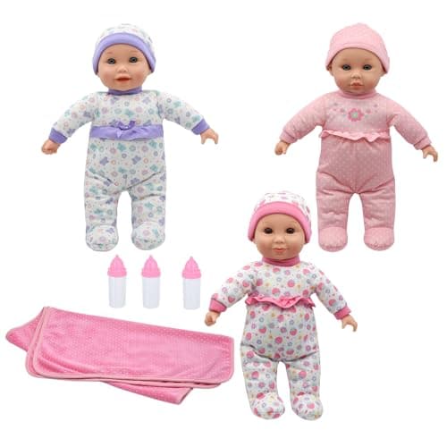 New Adventures Cuddle Kids 14 Lovable Talking Triplets Dolls Each Doll Says 12 Phrases Includes Large Blanket 3 Bottles Kids Pretend Play Ages 2