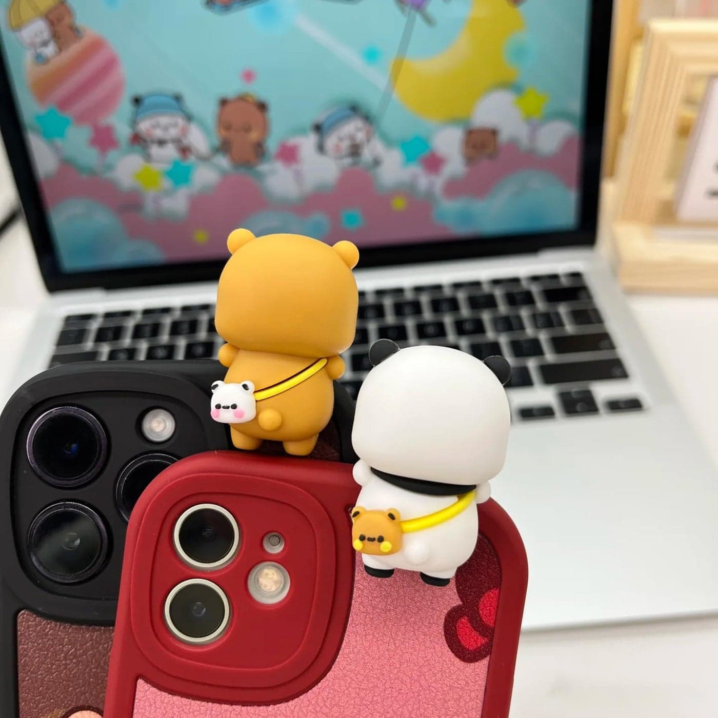 YOKUSHI 2 PCS Bubu and Dudu Bears Computer Decorations Cute Cartoon Statue Bear Figurine for Notebook Cell Phone Office Desk Car Dashboard Decor