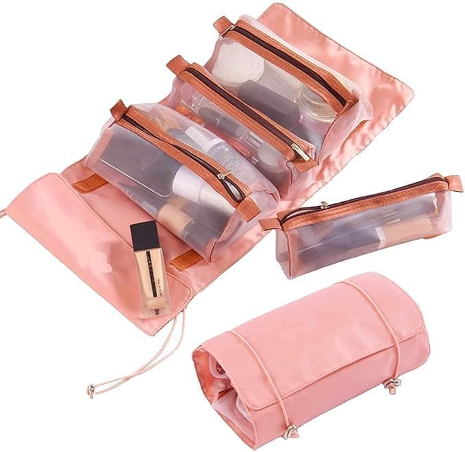 GNOLY Travel Toiletry Bag 4 in 1 Hanging RollUp Foldable Portable Detachable Cosmetic Organizer Bag Makeup Pouch for Women 1Pcs