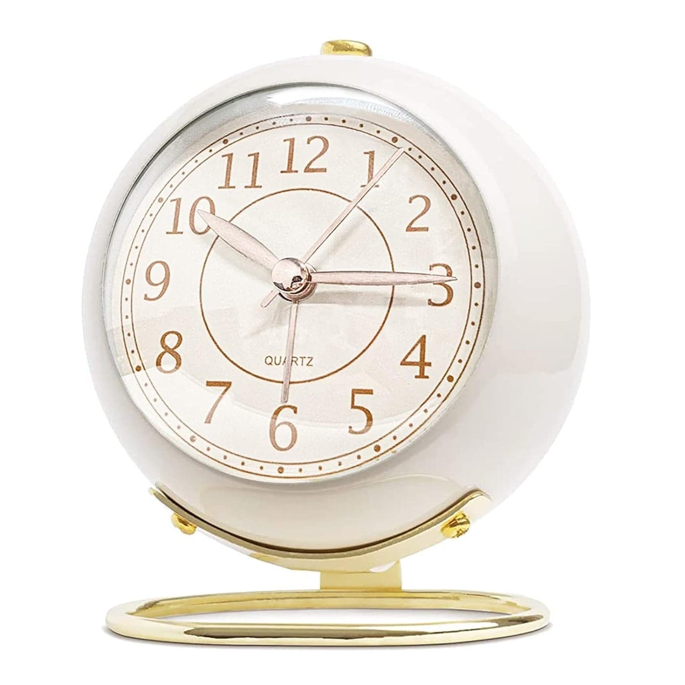PANKTI Small Table Clocks Classic NonTicking Table Top Alarm Clock with Backlight Battery Operated Desk Clock with HD Glass for Living Room Bedroom Bedside Indoor Decor Cream