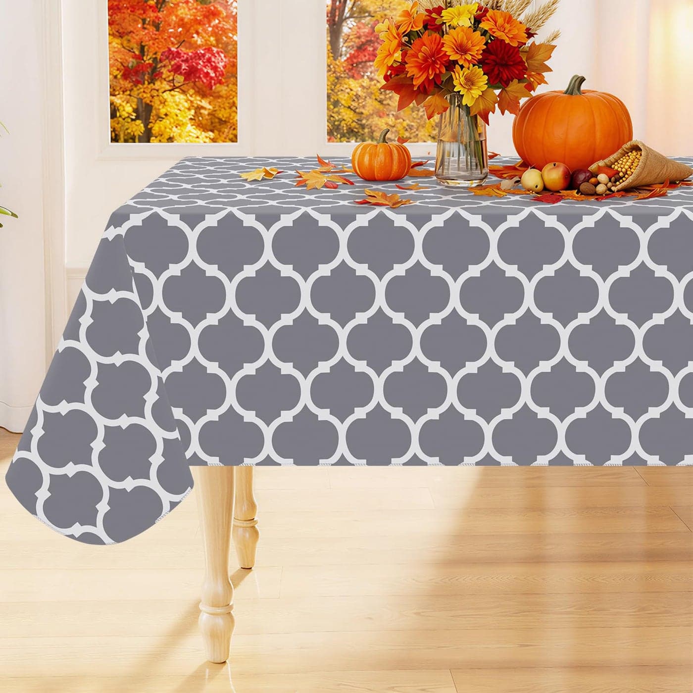 Smiry Rectangle Table Cloth Waterproof Vinyl Tablecloths with Flannel Backing for Rectangle Tables Wipeable Spillproof Plastic Tablecloth for Dining Camping Indoor and Outdoor 52x70 Grey