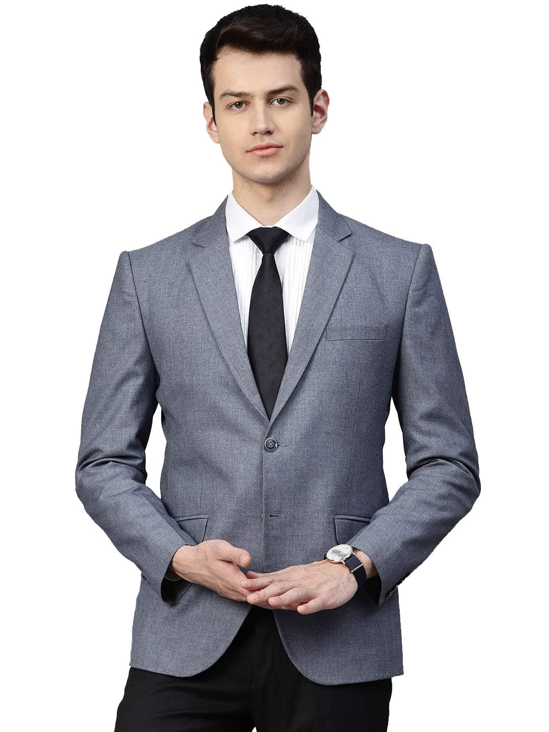 MANQ Men's Slim Fit Single Breasted Blazer (BL-101-343-40_Denim Blue_40)