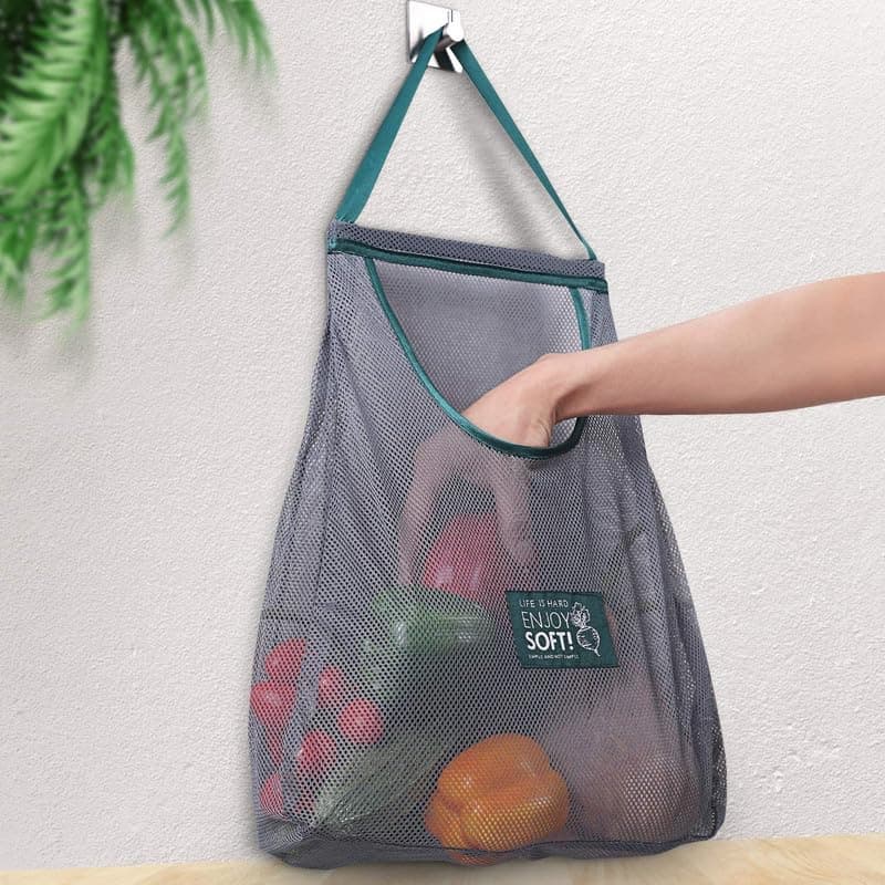 Fayby Breathable Mesh Storage Net Bags for Vegetables Fruits EcoFriendly Reusable Bags for Kitchen Fridge Hanging Organizer Bag for Groceries MultiPurpose Use 1 Pcs