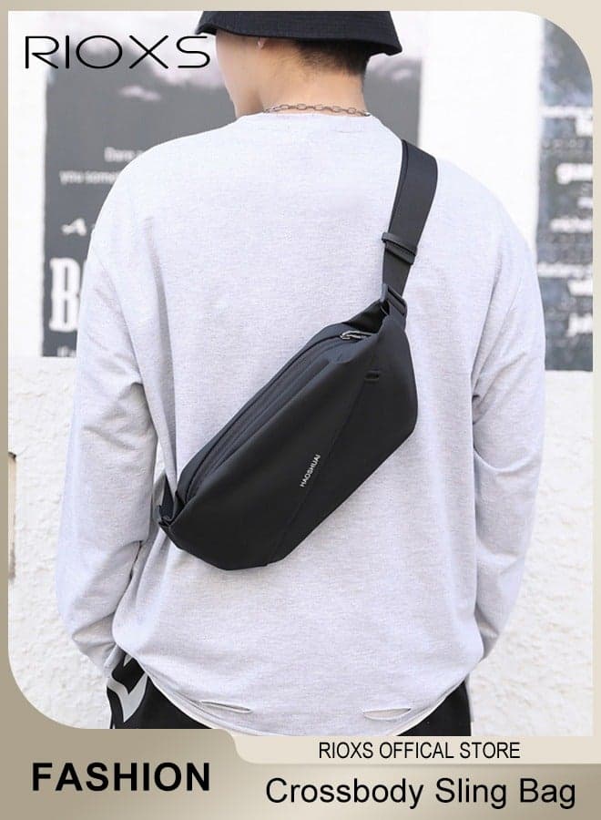 Unisex Crossbody Sling Bag, Waterproof Lightweight Single Shoulder Bag for Men and Women, Casual Chest Bag Crossbody Bag with Adjustable Sholder Straps, Solid Large Capacity Crossbody Daypack Suitable for Hiking, Cycling, Climbing, Travel, Camping, Workout and More, Black