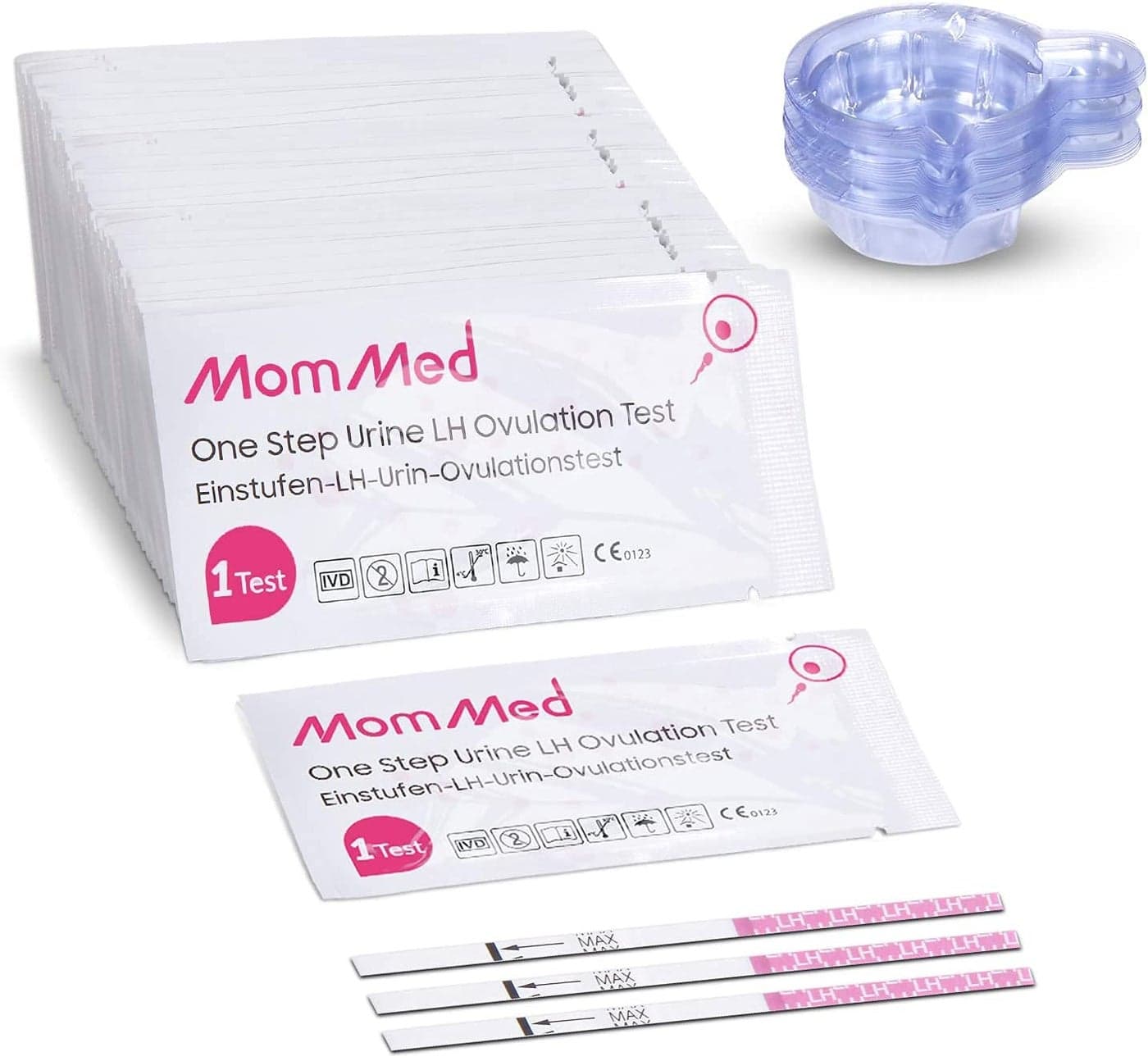 MomMed Ovulation Test Strips LH60 with 60 Collection Cups Reliable LH Surge Predictor OPK Kit Accurately Track Ovulation Test High Sensitivity Result for Women Home Testing